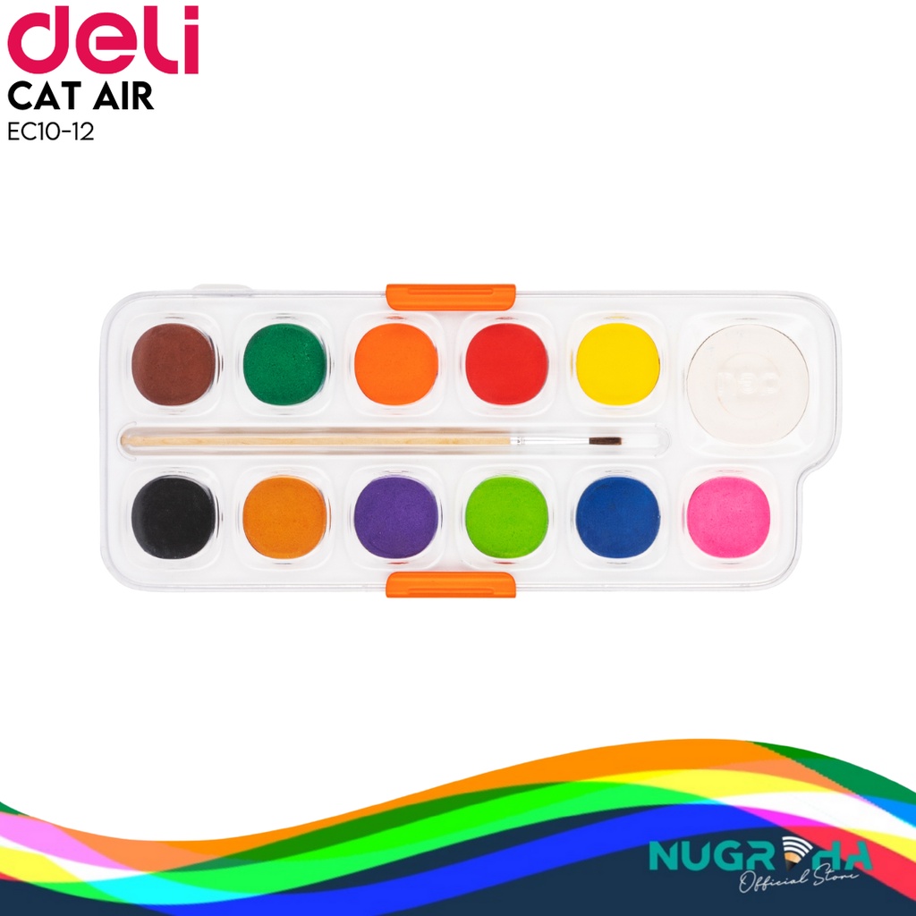 

DELI WATERCOLOR PAINT CAT AIR PADAT 12 WARNA + BOX ALAT LUKIS EC10-12