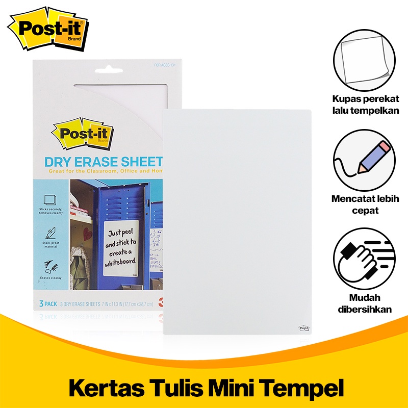 

3M Post-It Kertas Tempel 3 Pack Dry Erase Sheets Whiteboard Mini 3M-Defsheets Papan Tulis Mini