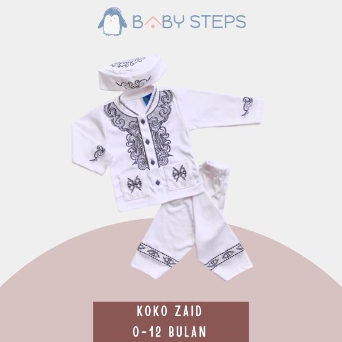 BAJU KOKO BAYI PUTIH ANAK 6 BULAN - 1 TAHUN BORDIR KAOS TURKI