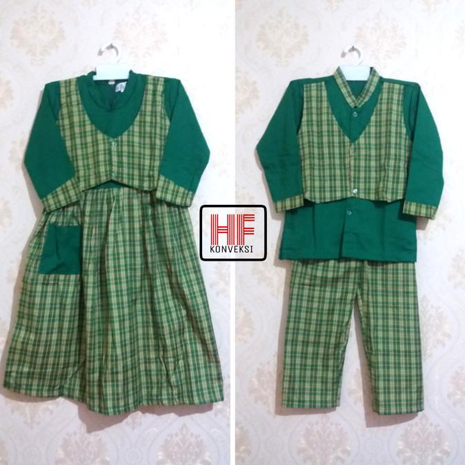 Baju Muslim Gamis TK PAUD Rompi kotak Hijau