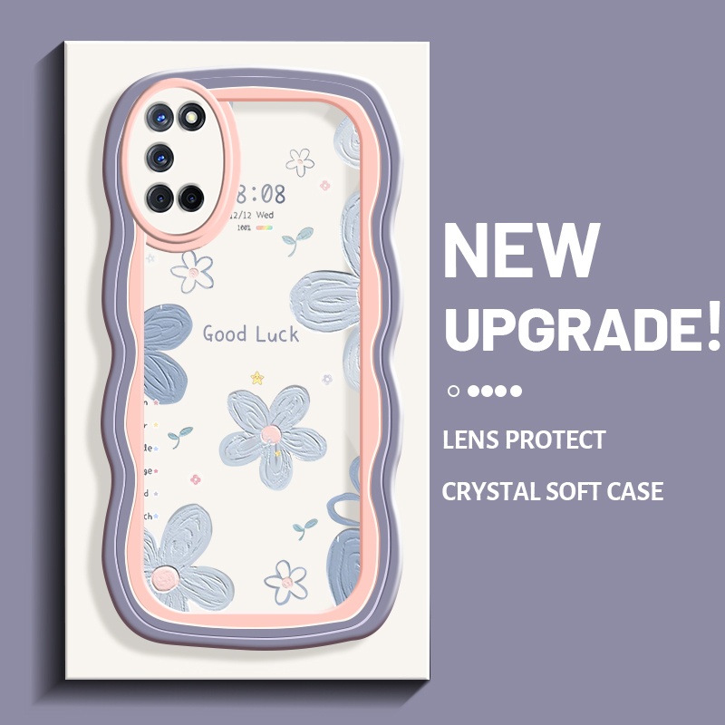 Casing Ponsel untuk OPPO A52 A92 A72 4G Casing pola bunga keberuntungan wadah Telepon anti guncangan Case lembut bening pinggiran gelombang warna-warni Cases hp kamera kreatif penutup pelindung sederhana Back Cover-Style3