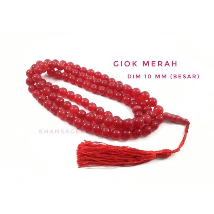 Tasbih batu giok merah kristal diameter 10 mm lebih besar 99 butir