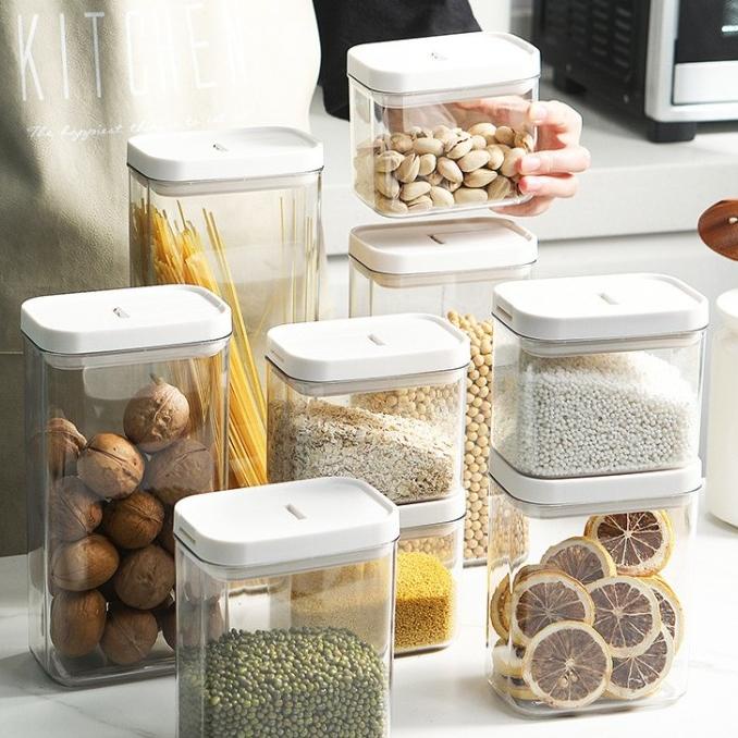 *****] Toples kedap udara putih food container toples kotak bening