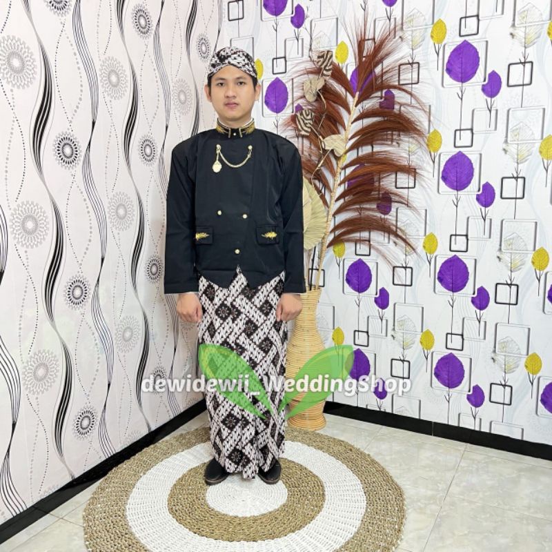 [1set] Baju Adat Jawa / Beskap, Jarik + Blangkon | Solo Bordir - Parang Matahari