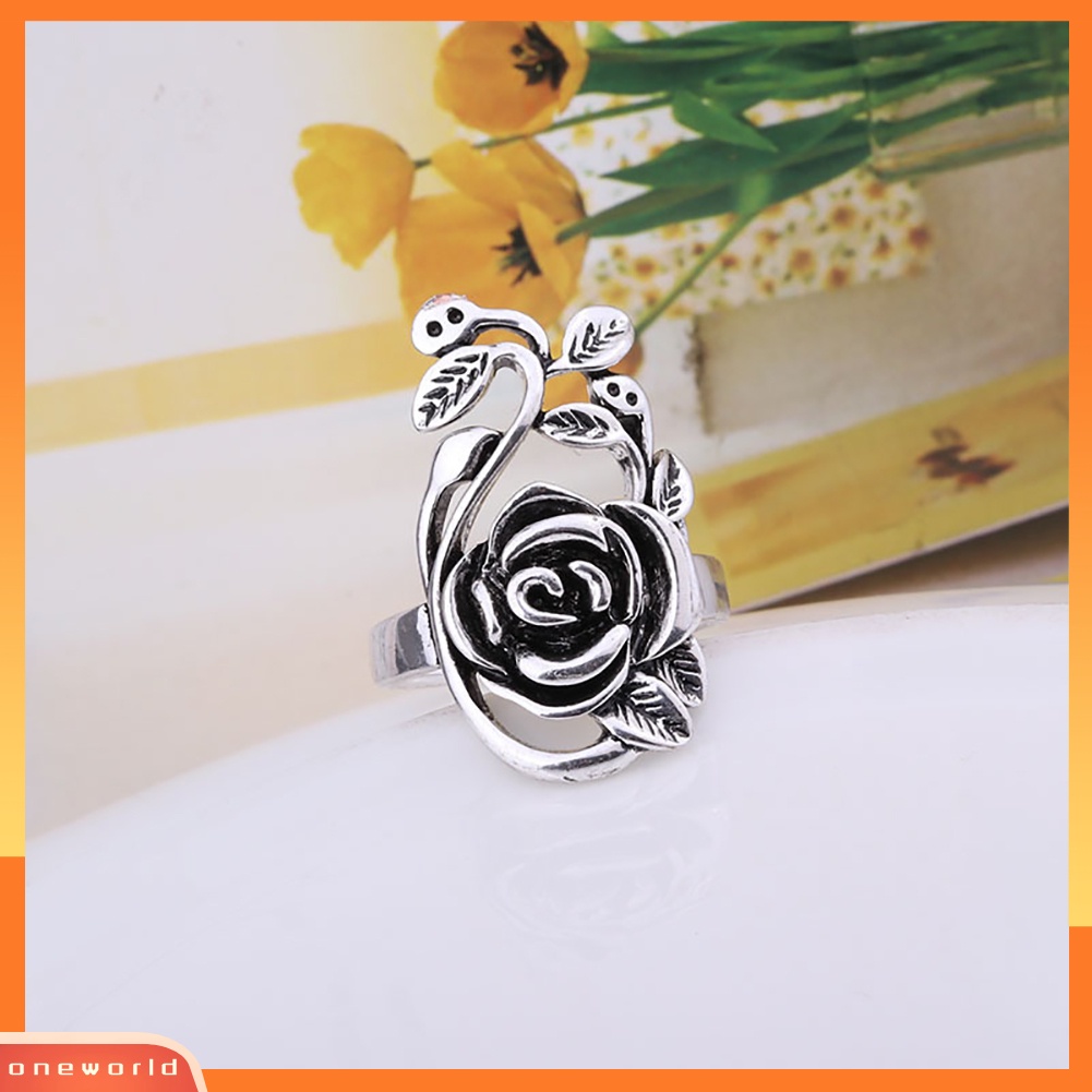 {oneworld} Gothic Wanita Bunga Mawar Paduan Enamel Jari Cincin Cosplay Perhiasan Hadiah