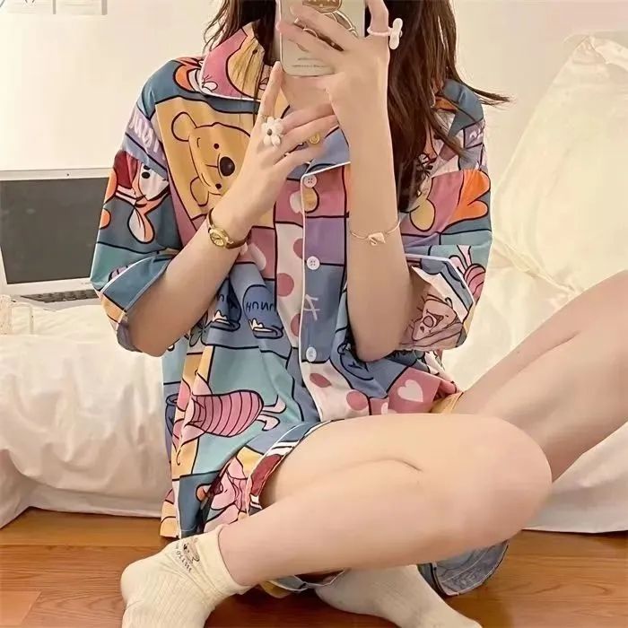 piyama angin wanita beruang manis baru beruang beruang lengan pendek celana pendek setelan siswa luc