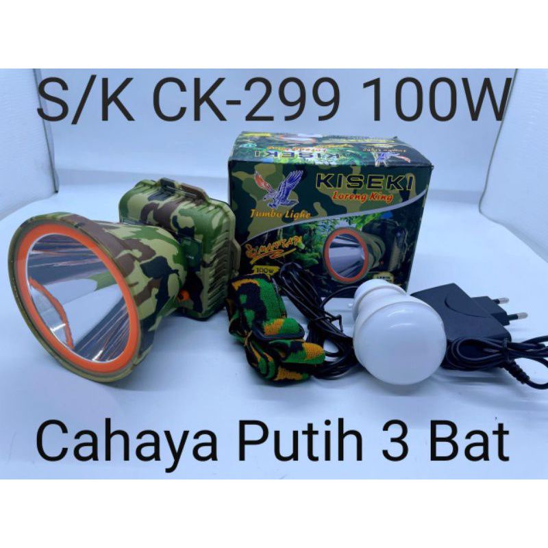 Senter Kepala 100watt Senter Kiseki Original Sistem Charger Cahaya Putih Senter Kiseki Ck-299 100Wat