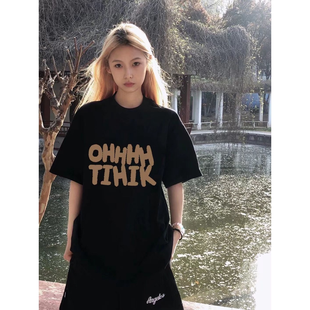 Red 100 Katun Sederhana Cetak Huruf Lengan Pendek T-shirt Atasan Wanita 2023 Niche Wanita Longgar Kasual Hitam T-shirt setengah Lengan