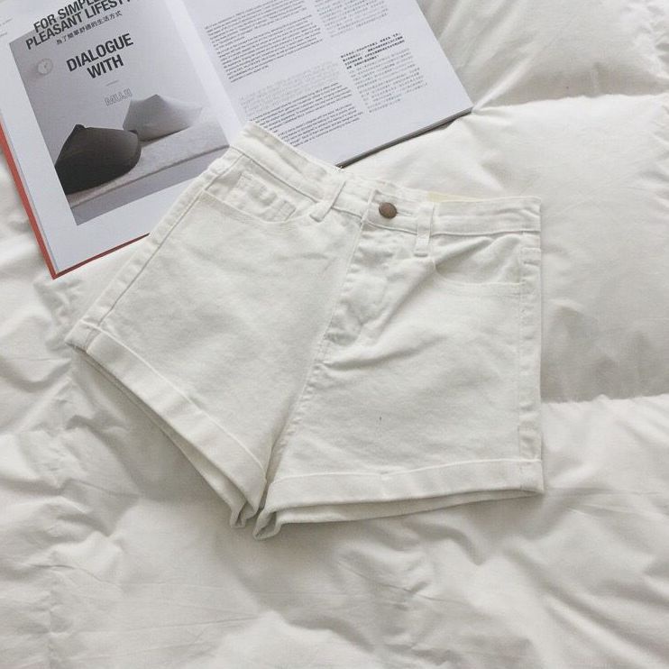 Red 2023 musim panas gaya baru pakaian luar tipis warna solid retro pinggang tinggi digulung tepi celana pendek denim wanita versi Korea slim hot pants