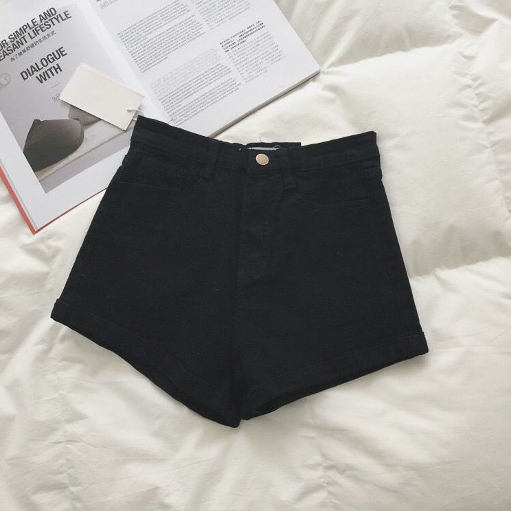 Red 2023 musim panas gaya baru pakaian luar tipis warna solid retro pinggang tinggi digulung tepi celana pendek denim wanita versi Korea slim hot pants