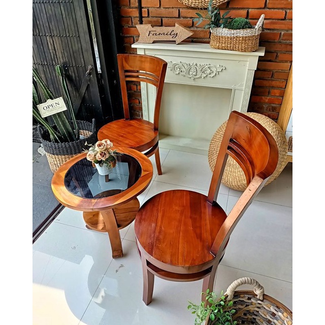 KURSI TERAS BULAT KAYU JATI/ KURSI TERAS MINIMALIS KAYU JATI