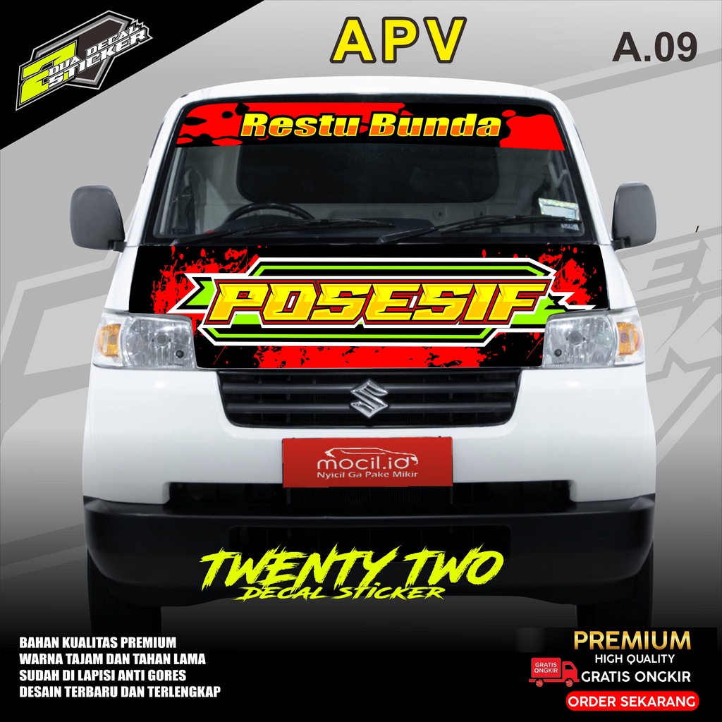 STIKER DECAL MOBIL APV PICKUP / KAP DEPAN  TWENTY TWO A.09