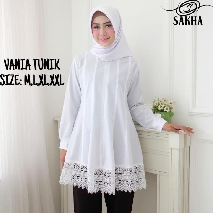 Blouse atasan tunik putih wanita seragam PNS guru