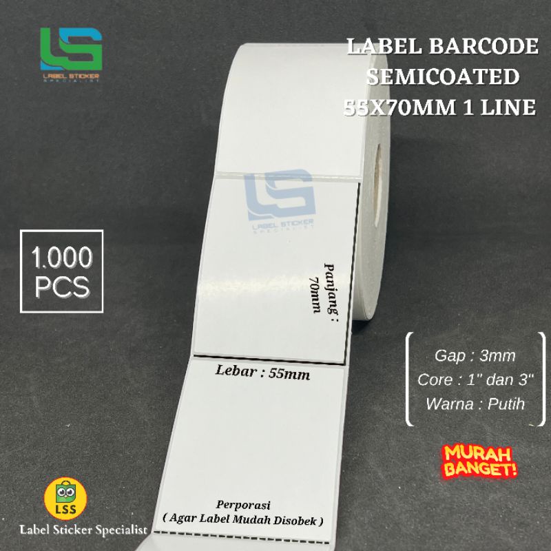 

Label Stiker Barcode Semicoated 55X70 MM Isi 1000 PCS