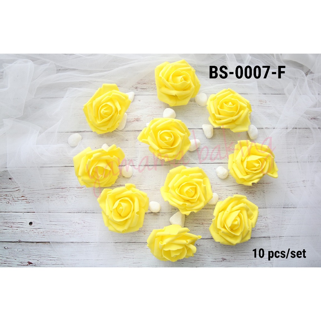 BS-0007-F Bunga mawar rose artificial artifisial sponge gabus kuning (tanaman)