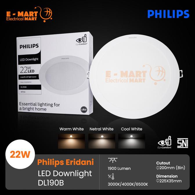 Downlight LED PHILIPS ERIDANI 22W 8inch 22 Watt DL190B 22 W 22Watt
