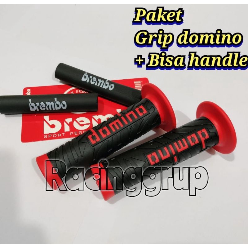 RACINGGRUP{PAKET 2 in 1} HANDGRIP BAD SHARK + KARET HANDLE REM UNIVERSAL MERAH