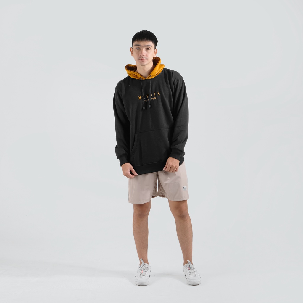 Mcvois Sweater Hoodie Kombinasi Hitam Topi Mustard Premium Distro