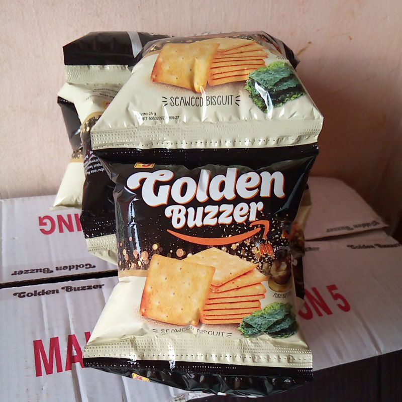 Snack GOLDEN BUZZER Isi 10 x 30 Gr Seaweed Saltcheese Crackers Biscuits Salt Cheese 300 Gram Biskuit Rumput Laut Berhadiah Uang Emas Favorit Keluarga