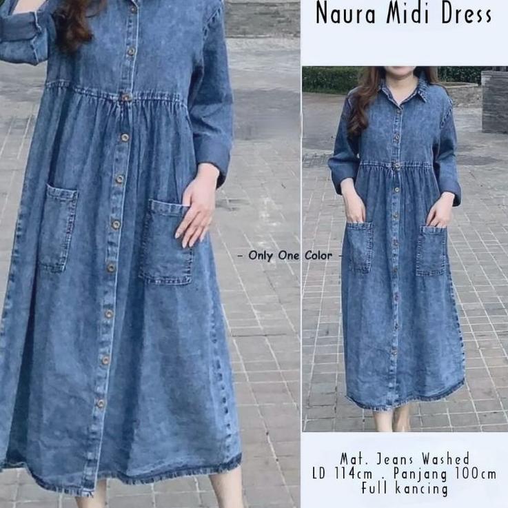 Model Terkeren MIDI DRESS JEANS KOREA JUMBO OVERSIZE TERBARU