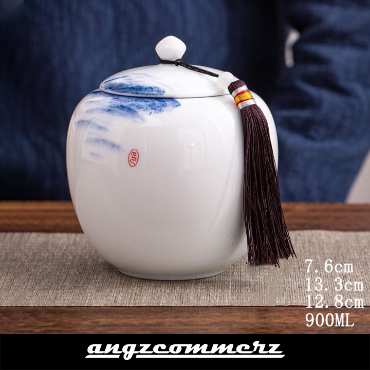 

ANGZCOMMERZ Traditional White Chinese Ceramic Tea Pot Jar A00161 900 ml