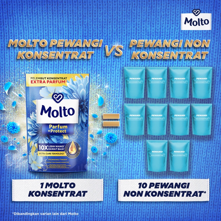 Molto Pelembut &amp; Pewangi Pakaian Softener Konsentrat Parfum +Protect Morning Fresh 650 mL