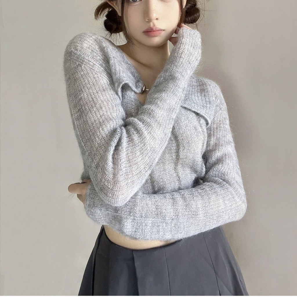 Red Jas dua potong/satu potong musim semi baru slim-fit rajutan sweater bertali selendang wanita Perancis pendek chic top