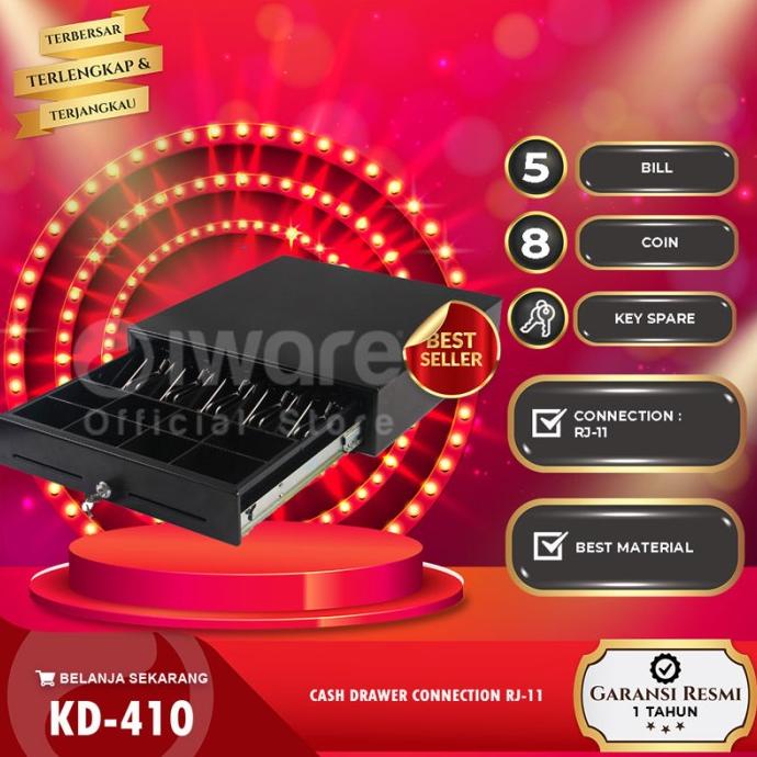 TERBARU... CASH DRAWER LACI UANG KASIR IWARE KD-410 RJ11 5 BILL 8 COIN