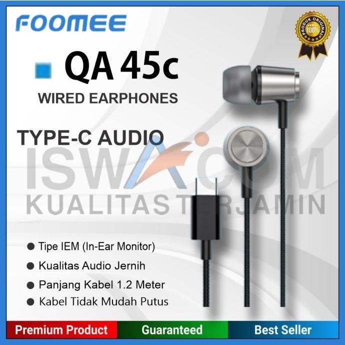 EARPHONE TYPE C IN EAR MONITOR BASS STEREO QA45C FOOMEE