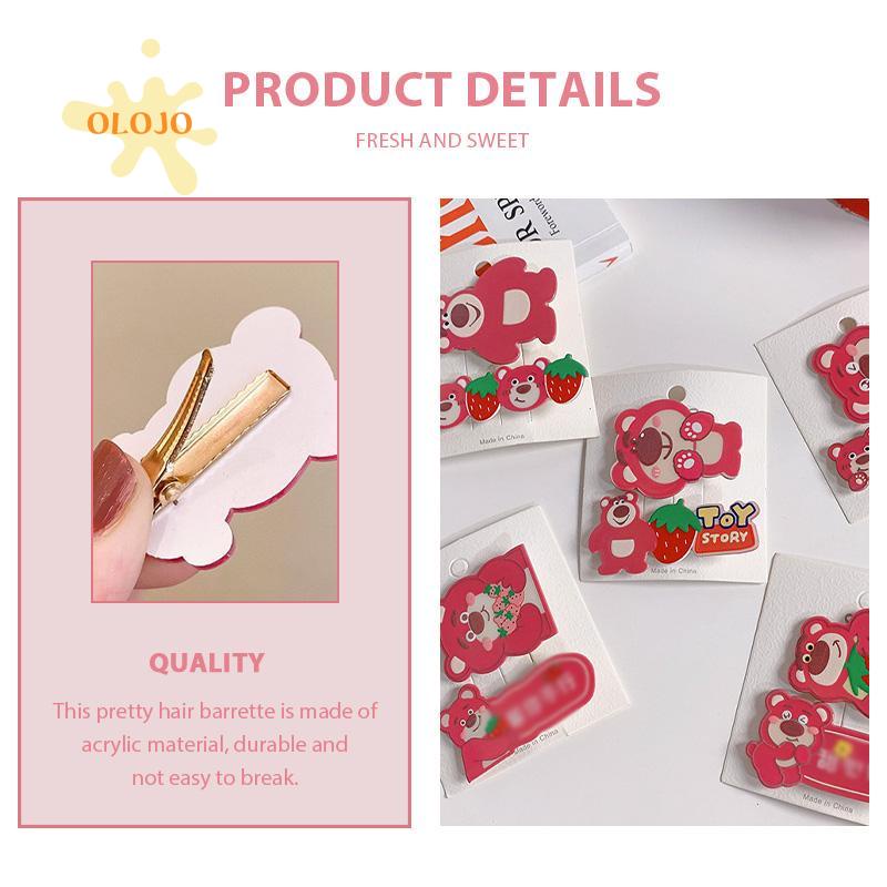 [Olojo.id] Strawberry Bear Set Jepit Rambut Segar Manis Rambut Patah Poni Samping Klip Duckbill Clip