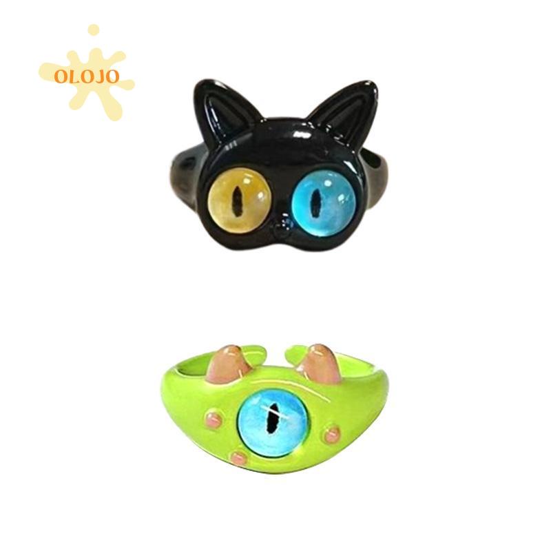 [Olojo.id] Cincin Monster Kecil Kucing Hitam Lucu Mata Besar Manis Keren Kartun Lovely Girlfriend Couple Ring