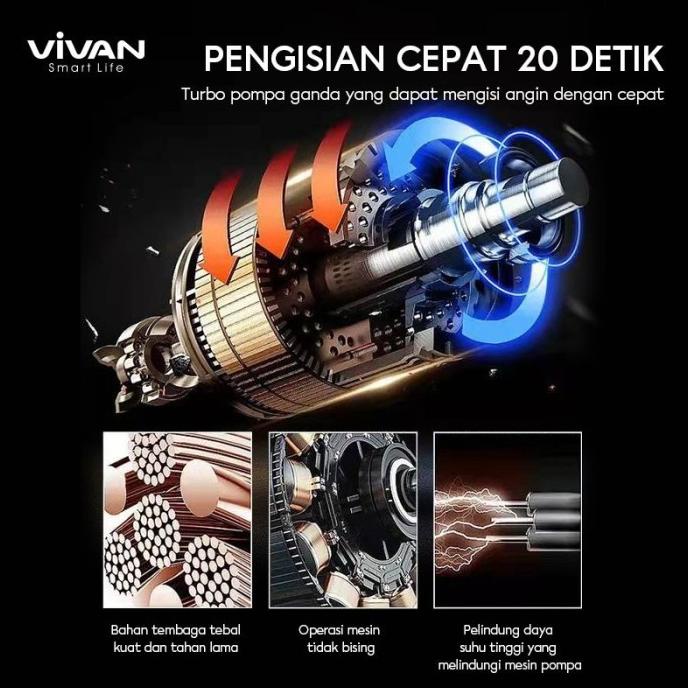 Vivan VTI02 Pompa Ban Mobil Tire Inflator Portable Elektrik LCD