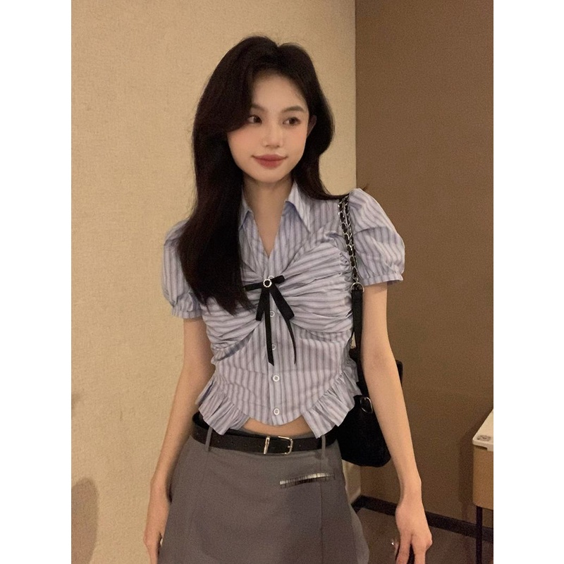 Red Desain Asli Kemeja Rapi Pinggang Set Rok Lipit