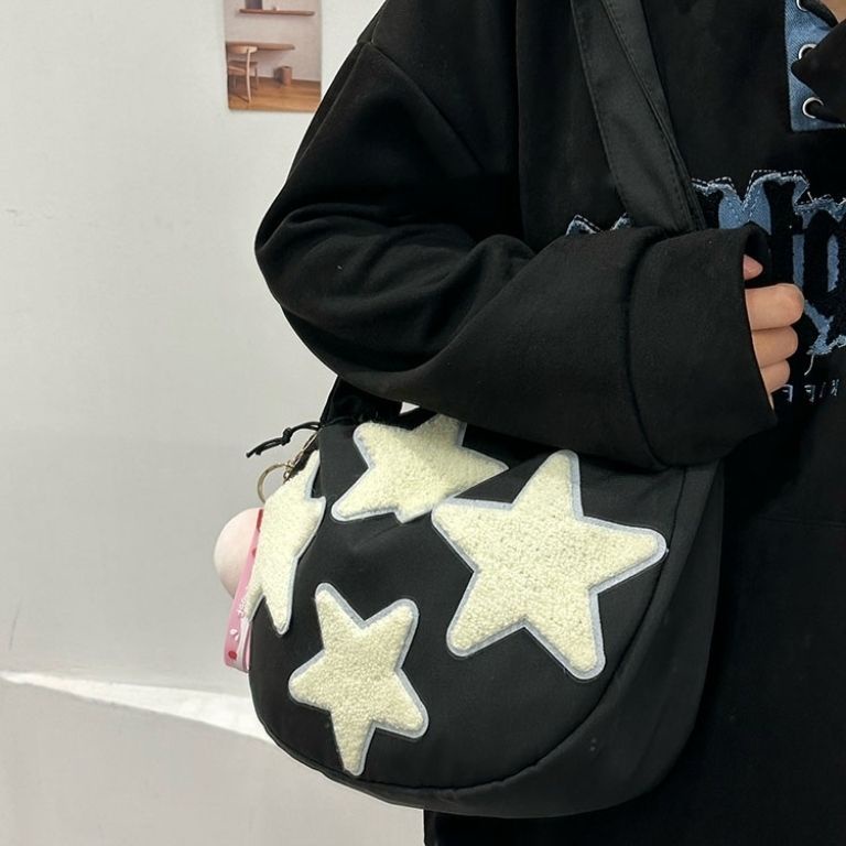 ✇❣✆Sera Niche Desain Star Messenger Tas Wanita S All-Match Gaya Versi Korea Jepang All-Match Siswa Sekolah Tas kuliah Gaya