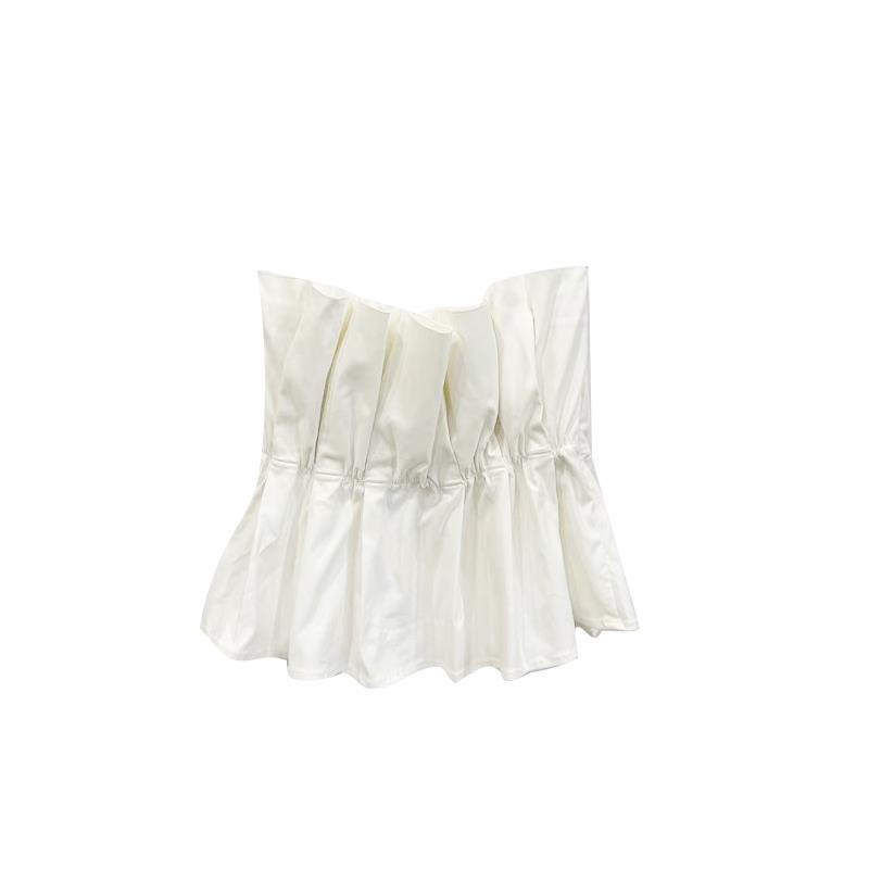 Red Putih tabung top pakaian luar strapless dibungkus dada 2021 musim panas baru lipit desain one-shoulder top