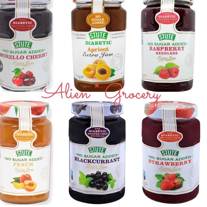 

PROMO⭐Stute Diabetic Diet Selai Jam Apricot Strawberry Blueberry Morrelo Cherry Blackcurrant Peach 430gr