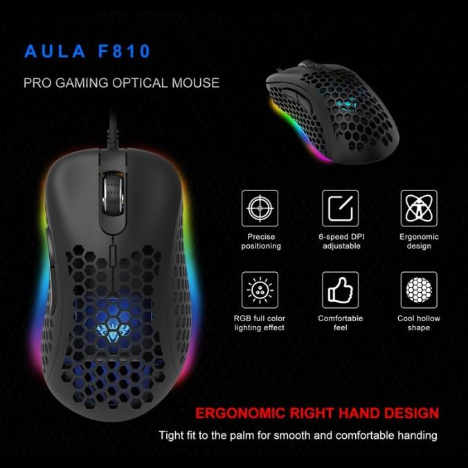 Mouse Gaming Honey Comb AULA F-810 RGB effects-6400DPI-Macro-7Buttons