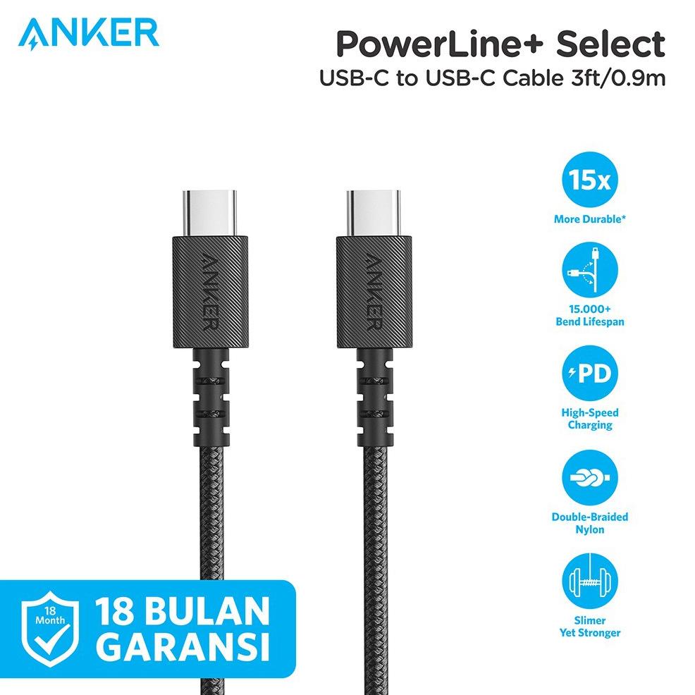 Kabel Charger Anker Powerline Select+ C To C 2.0 3Ft - A8032