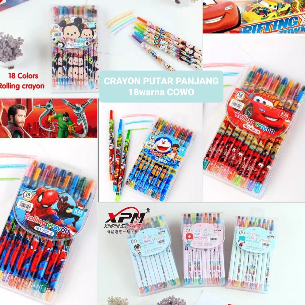 

[COD] ↓ CRAYON PUTAR PANJANG 12warna atau 18warna/krayon/rolling crayon/twist crayon 5736