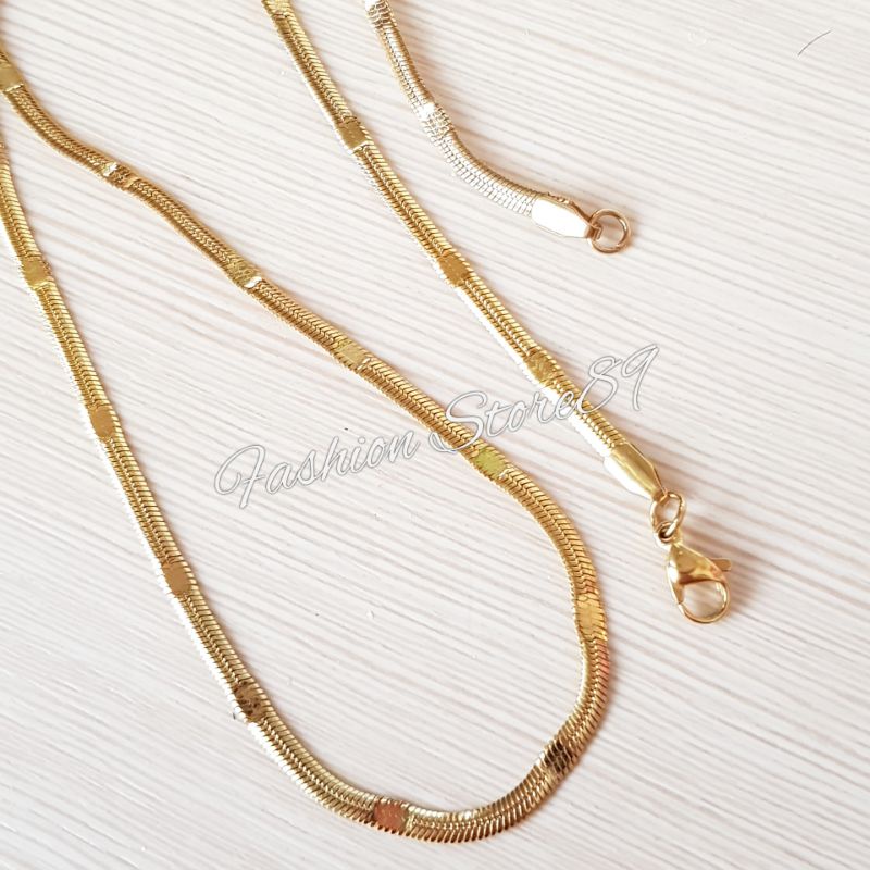 Kalung pipih biji lada gold white import titanium antikarat kalung belut pipih biji lada 45cm