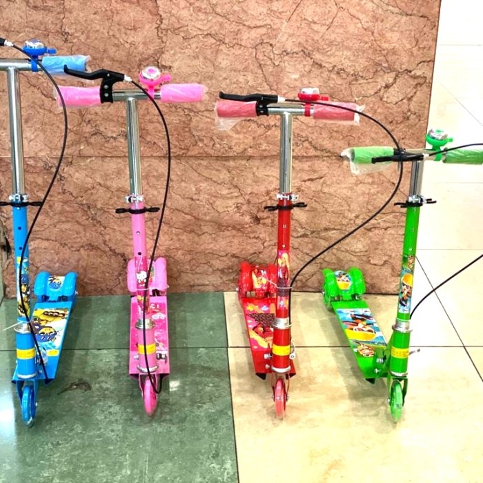 skuter otoped anak (L3N5) Dual Pedal Bisa DiLipat Otoped Anak Ada Tempat Duduk Manual Genjot Rem Cak