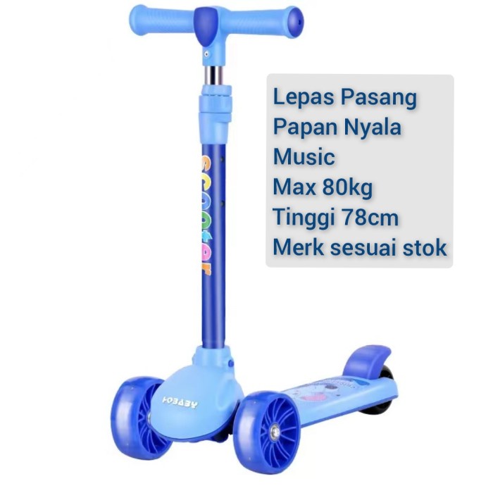 Scooter Skuter Anak Roda 3 Bisa Nyala Rangka Kuat Awet Max 80kg - Biru New (S9X9) Skuter Listrik Hig