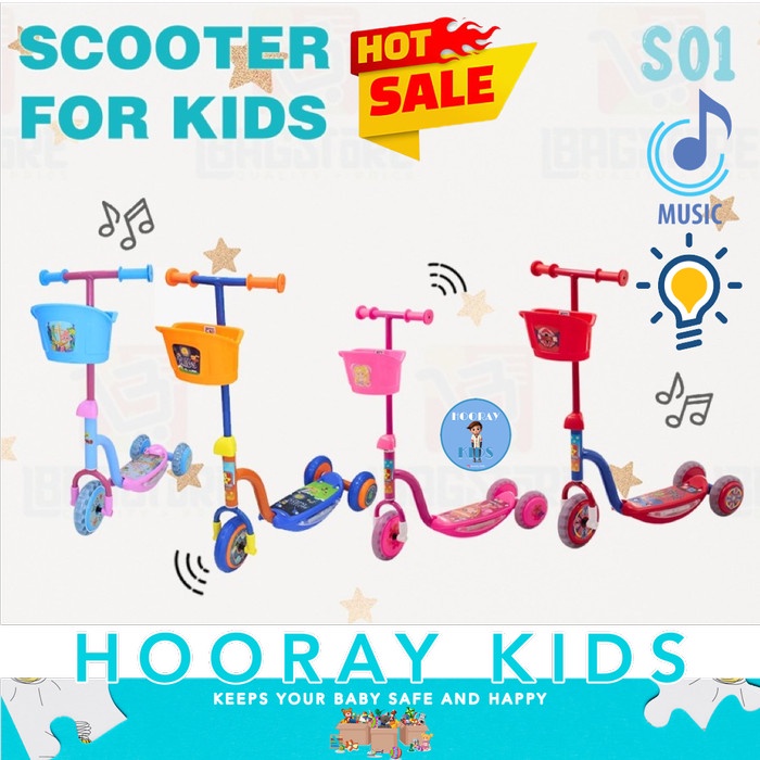 MAINAN SKUTER ANAK PMB KERANJANG RODA TIGA OTOPED SCOOTER MUSIK LAMPU (D8C7) Bisa COD Terlaris Promo
