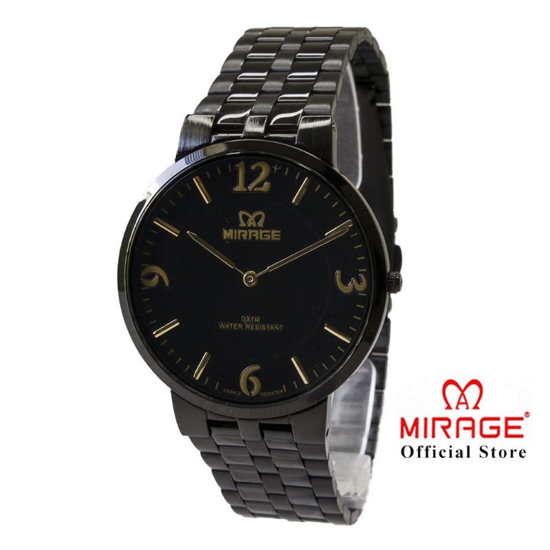 jam tangan Mirage Rante hitam 2 jarum pria tipis original tahan air