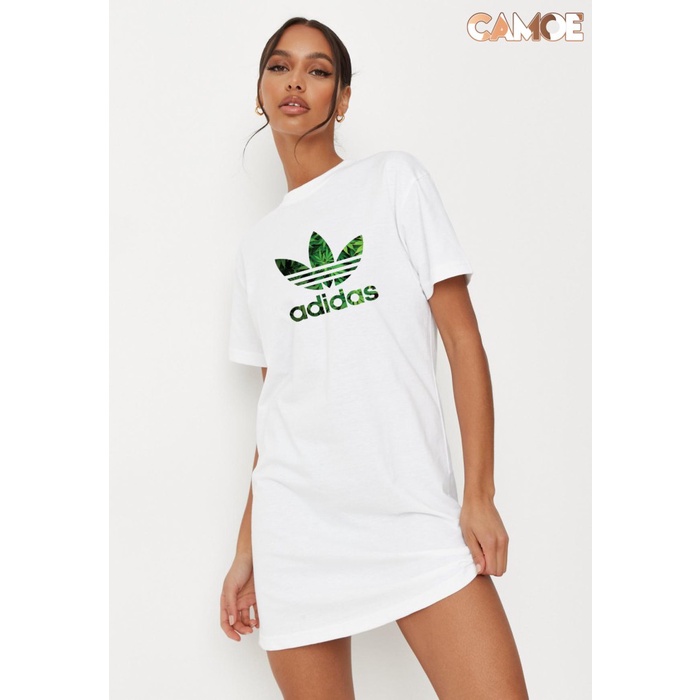 Terusan Wanita Dress  Kaos adidas daun - S yg lagi tren dress remaja terbaru 2023 bunga kecil C6K7 v