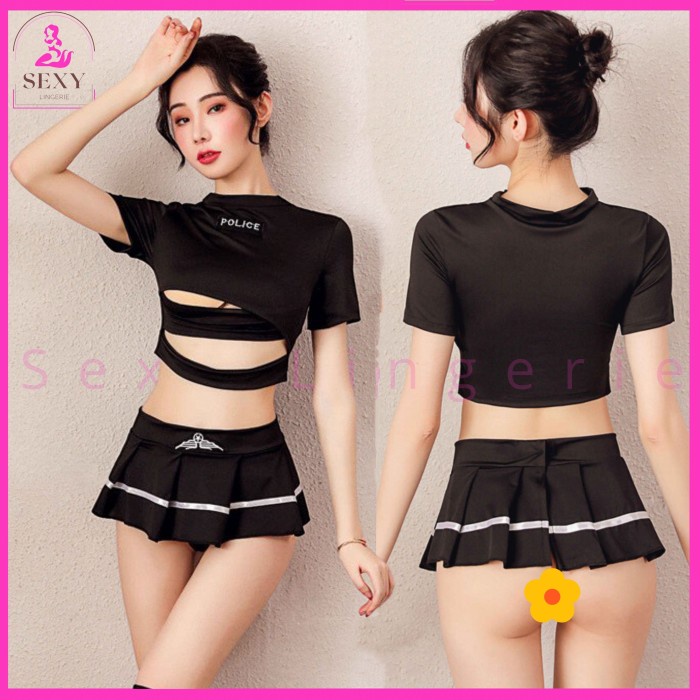 LINGERIE SEXY SET SEKSI + ROK + G STRING MODEL POLICE FASHION SL 63 BAJU MALAM PERTAMA TREND SPESIAL