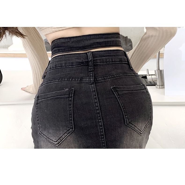 [✅BISA COD] #Sisjuly# Celana pendek denim wanita / Rok setengah badan denim pinggang tinggi silang A