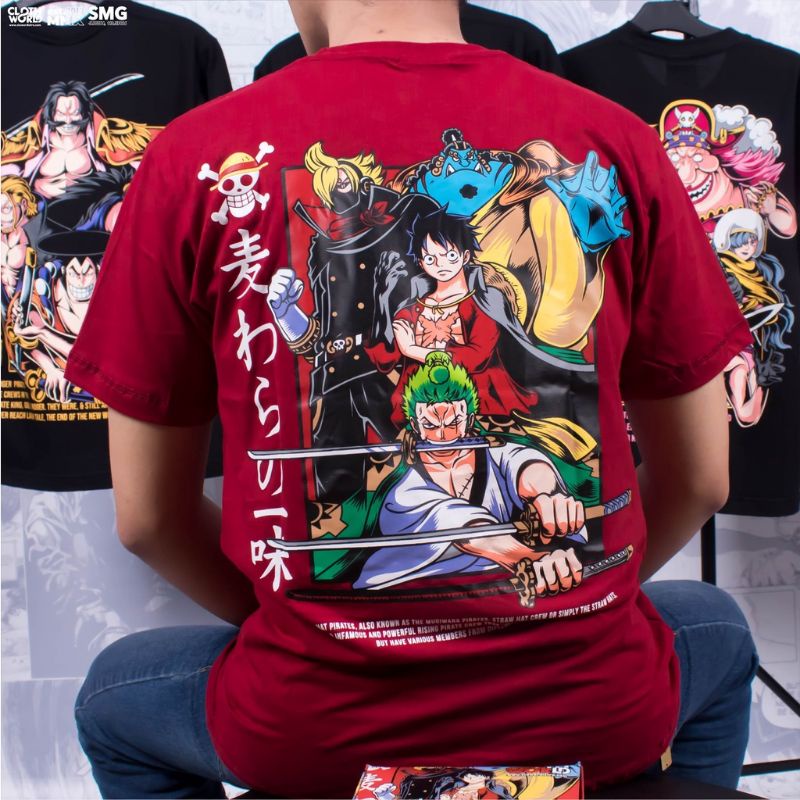 kaos anime onepiece, luffy, franky, zoro, wano, gear