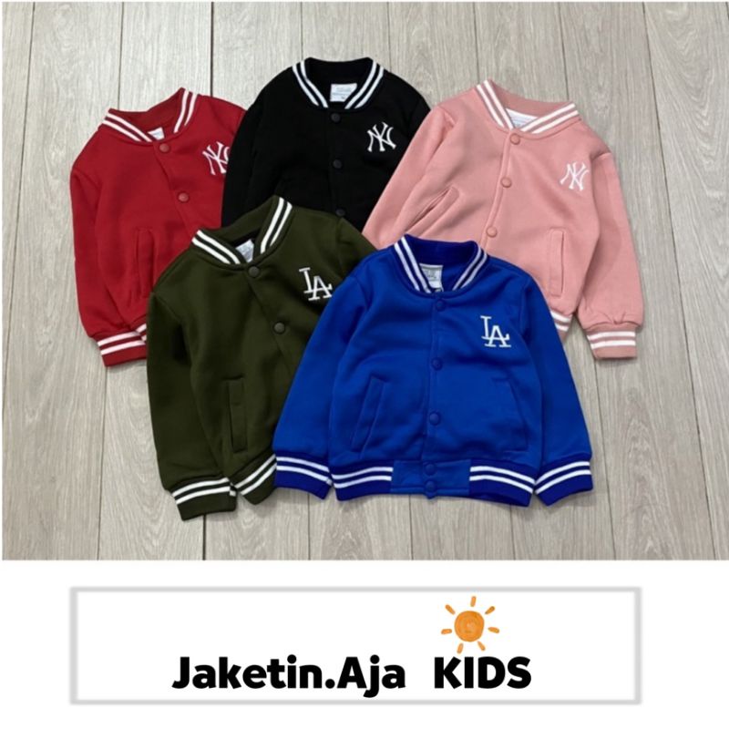 Varsity Anak NY LA (1th - 18th) Jacket Bomber Kids Boy Girl 1 2 3 4 5 6 7 8 9 10 11 12 13 14 15 16 Tahun Korean Hip Hop Street Style Hitam Maroon Mint Matcha Sage Green Benhur Electrik Blue Atasan Anak Laki Laki Perempuan Fleece Premium