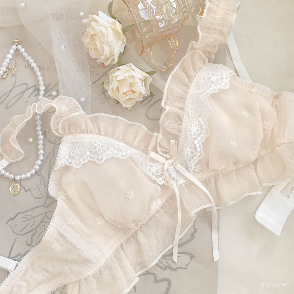 Set Bra Bunga Manis Prancis Renda Tipis Anak Perempuan